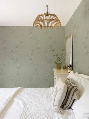 Green Vintage Floral Elegance Mural With Subtle Charm