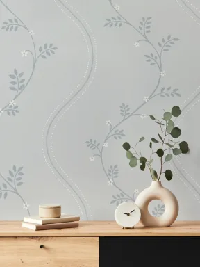 Blue Vintage Floral Pattern Wallpaper Mural