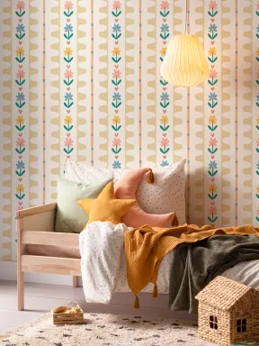 Yellow Floral Striped Pattern Kids' Mural Wallpaper Mural