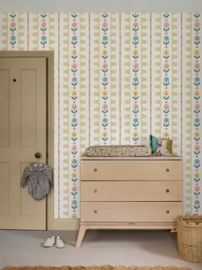 Yellow Floral Striped Pattern Kids' Mural Wallpaper Mural