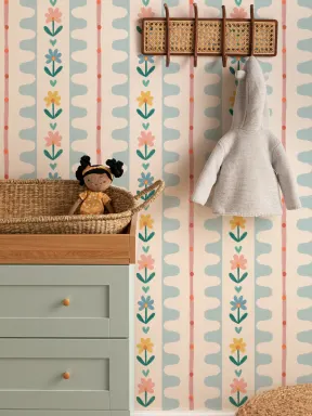 Multicolor Vintage Floral Pattern Mural Adds Playful Charm