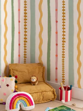 Murales de papel pintado de rayas retro multicolor para espacios llenos de diversión