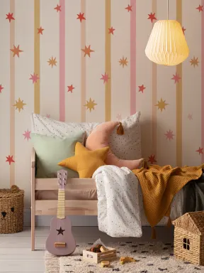Pink Striped Star Pattern Kids' Room Mural
