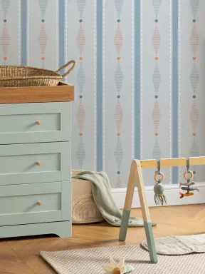 Papier peint panoramique moderne à rayures géométriques bleu marine et beige