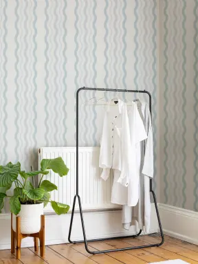 Blue Wavy Ric Rac Striped Wallpaper