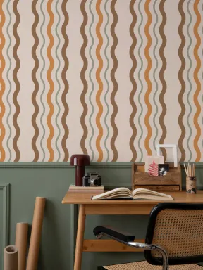 Retro Wavy Ric Rac Striped Wallpaper