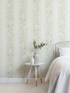 Green Abstract Leaves Striped Mural