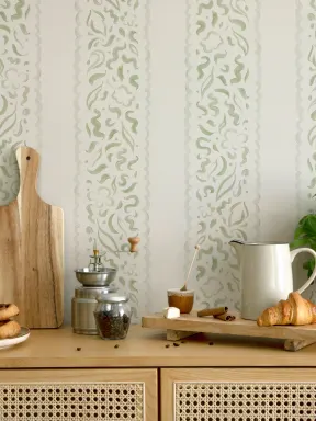 Papier Peint Panoramique abstraite à rayures vertes et feuilles