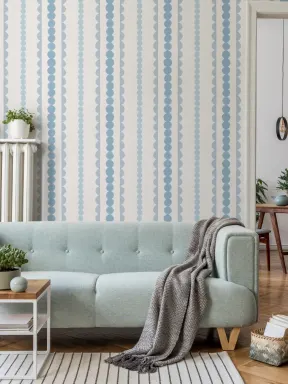 Blue Scallop Vertical Stripes Mural