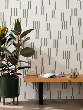 Hand-Painted Vertical Line Geometric Wallpaper in Moss