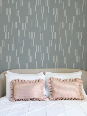 Hand-Painted Vertical Line Geometric Wallpaper in Stone Blue
