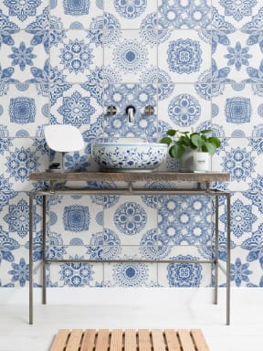 White & Blue Portuguese Tiled Wallpaper Mural