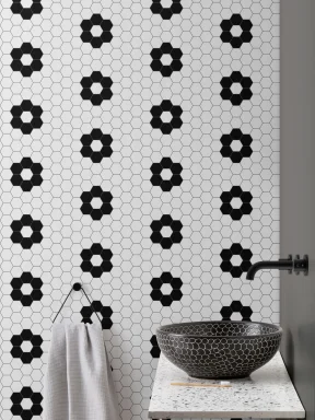 Black and White Hexagon Tile Wallpaper