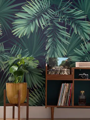 Papier Peint Panoramique Plante Tropicale Verte Illustrée