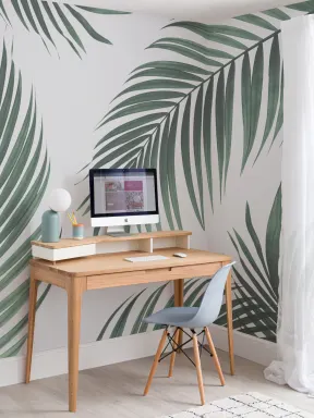 Papier Peint Panoramique Tropical de Grandes Feuilles de Palmier Vert