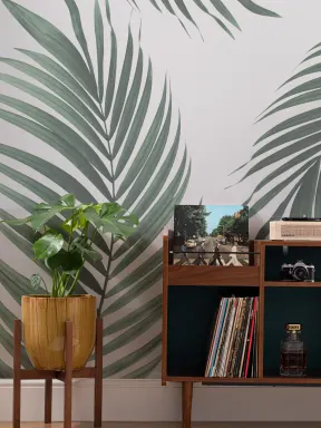 Papier Peint Panoramique Tropical de Grandes Feuilles de Palmier Vert