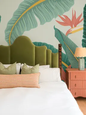 Tropical Green Banana Leaf Bird of Paradise Wallpaper Mural
