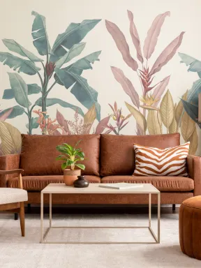 Pink & Teal Vintage Tropical Wall Mural