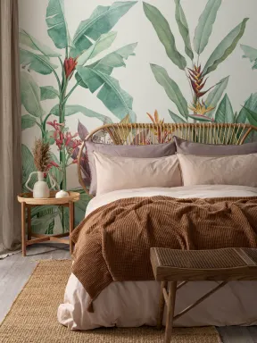 Papier Peint Panoramique Vintage avec Plantes Tropicales Vertes