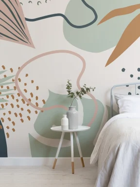 Green & Pink Abstract Tropical Leaf Collage Wallpaper Mural