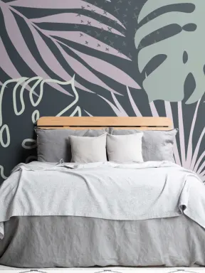 Blue & Green Abstract Leaves Tropical Wallpaper Mural