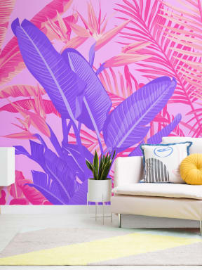Bright Pink & Purple Tropical Jungle Wallpaper Mural
