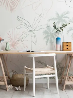 Minimalist Pink & Green Inky Tropical Wallpaper Mural