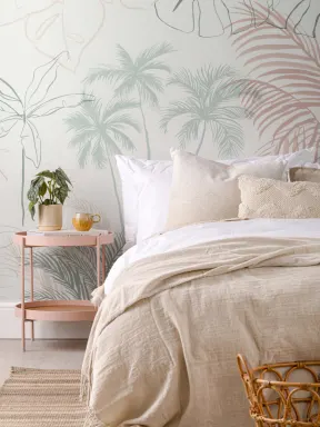 Minimalist Pink & Green Inky Tropical Wallpaper Mural