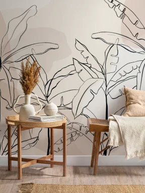 Neutral Pink Inky Tropical Wallpaper Mural