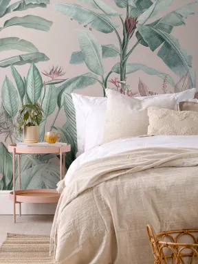 Pastel Roze & Groen Vintage Tropisch Behang Muurschildering