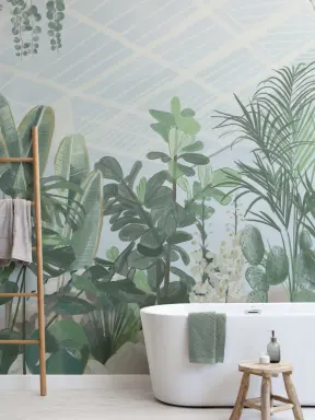 Watercolor Botanical Greenhouse Wallpaper Mural