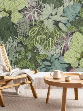 Papier Peint Panoramique Vert avec Jardin Vertical de Plantes d’Intérieur