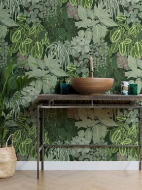 Papier Peint Feuillage Vert avec Jardin Vertical à Motifs de Plantes d’Intérieur