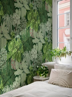 Living Wall Green House Plants Repeat Pattern Wallpaper