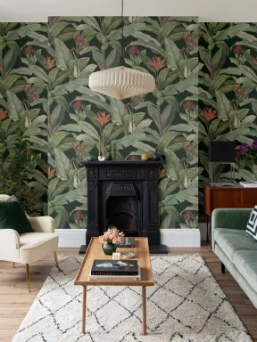 Green Chic Vintage Tropical Repeat Pattern Wallpaper