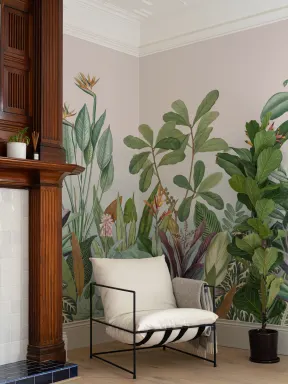 Mural Papel Pintado Colorido con Mezcla de Plantas Tropicales