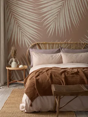 Neutro Terracota Ilustrado Tropical Palm Leaf Wallpaper Mural