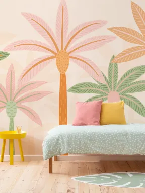 Farbenfrohe Palmen Fototapete im Boho-Stil