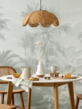 Salvia vihreä vintage trooppinen viidakko tapetti seinämaalaus