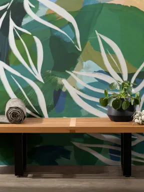 Blue and Green Abstract Botanical Wall Mural