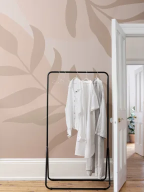 Peach and Beige Tropical Leaves Wallpaper Mural