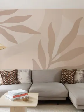 Panoramique feuilles tropicales en beige et pêche