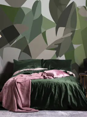 Green Cubism Style Tropical Leaves Wallpaper Mural