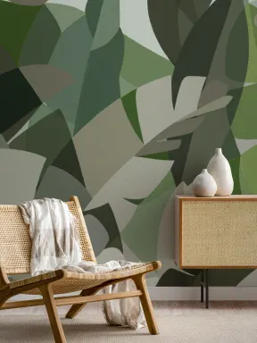 Panoramique tropical style cubisme en vert
