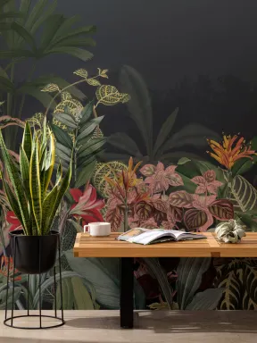 Vintage Tropical Botanics Dark Green Wall Mural