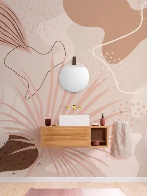Abstract Tropical Collage Wall Mural in Pink and Warm Neutrals