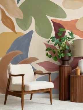 Multicolour Tropical Leaf Pattern Wall Mural