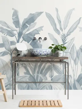 Blue Vintage Tropical Mural