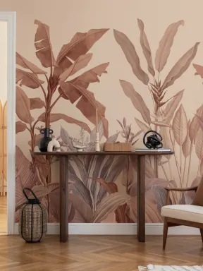 Carta da Parati tropicale vintage in terracotta