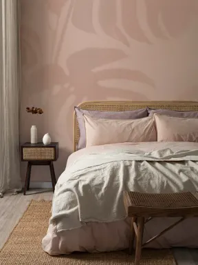 Pink Monstera Leaf Shadow Mural